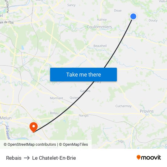 Rebais to Le Chatelet-En-Brie map