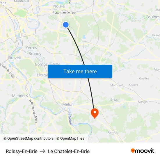 Roissy-En-Brie to Le Chatelet-En-Brie map