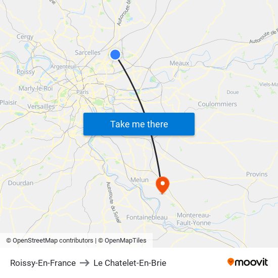 Roissy-En-France to Le Chatelet-En-Brie map