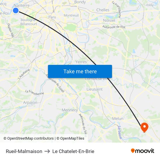 Rueil-Malmaison to Le Chatelet-En-Brie map