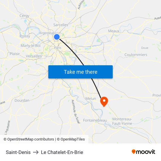 Saint-Denis to Le Chatelet-En-Brie map