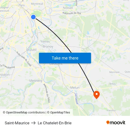 Saint-Maurice to Le Chatelet-En-Brie map