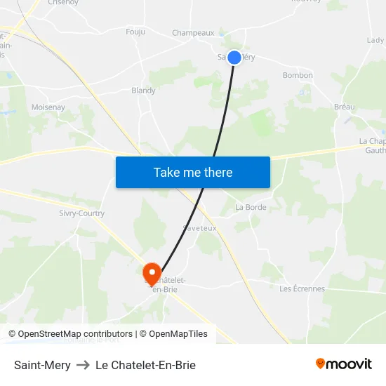 Saint-Mery to Le Chatelet-En-Brie map