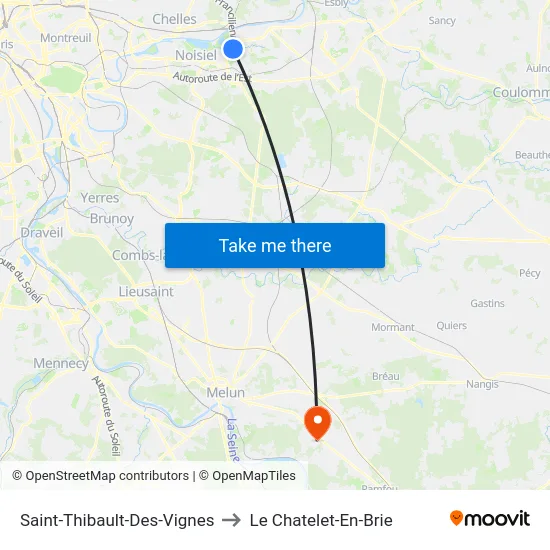 Saint-Thibault-Des-Vignes to Le Chatelet-En-Brie map