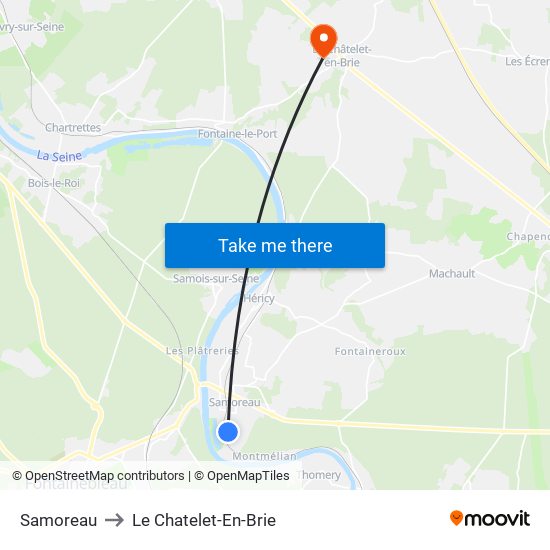 Samoreau to Le Chatelet-En-Brie map