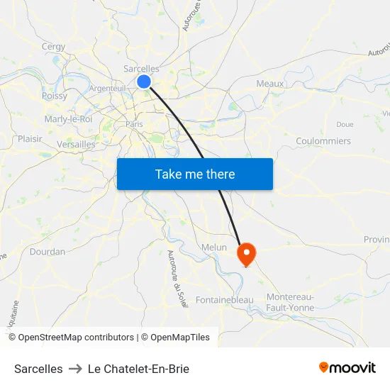 Sarcelles to Le Chatelet-En-Brie map