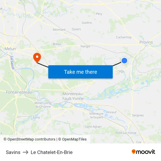 Savins to Le Chatelet-En-Brie map