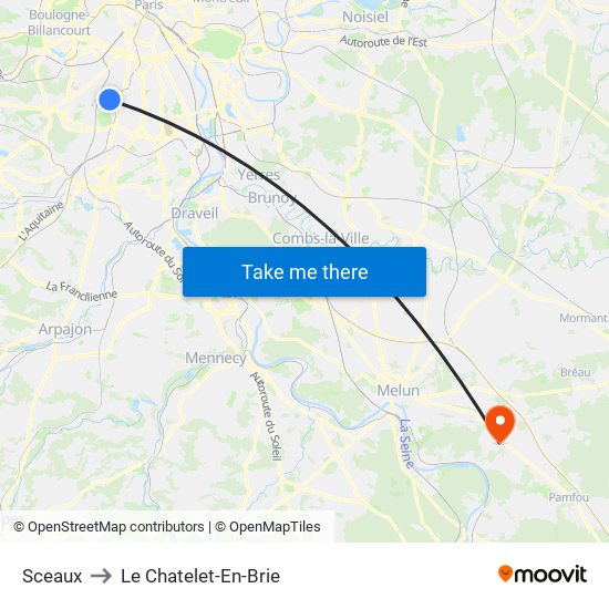 Sceaux to Le Chatelet-En-Brie map