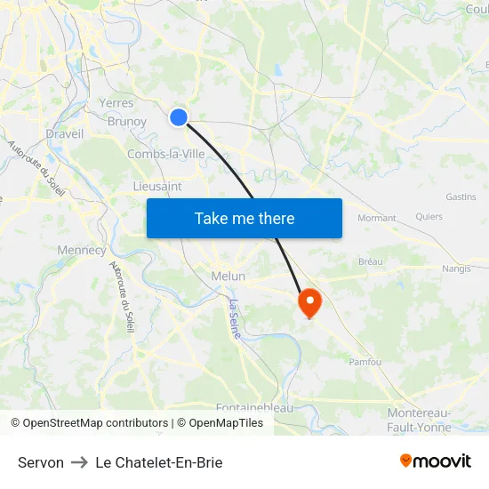Servon to Le Chatelet-En-Brie map