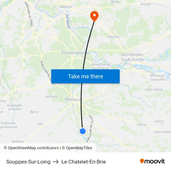 Souppes-Sur-Loing to Le Chatelet-En-Brie map
