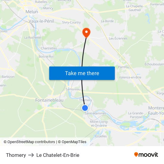 Thomery to Le Chatelet-En-Brie map