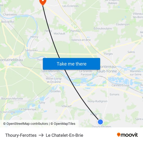 Thoury-Ferottes to Le Chatelet-En-Brie map