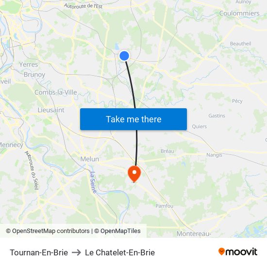 Tournan-En-Brie to Le Chatelet-En-Brie map