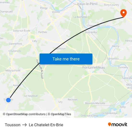 Tousson to Le Chatelet-En-Brie map