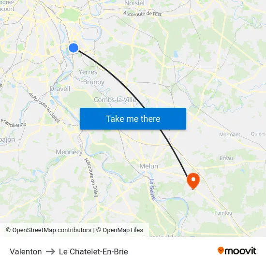 Valenton to Le Chatelet-En-Brie map