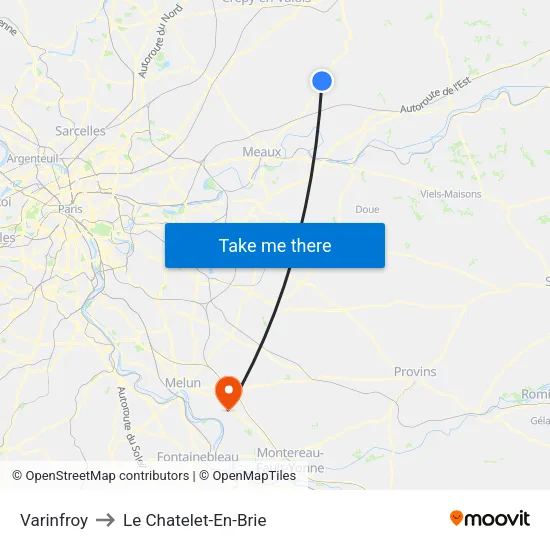 Varinfroy to Le Chatelet-En-Brie map