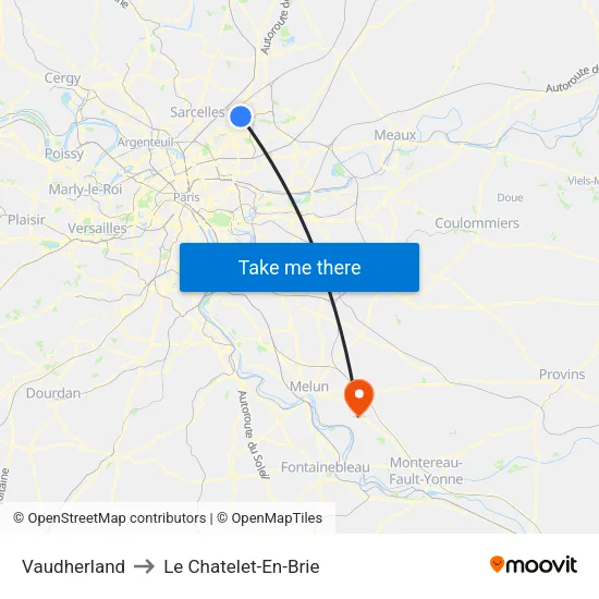 Vaudherland to Le Chatelet-En-Brie map