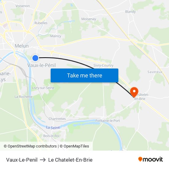 Vaux-Le-Penil to Le Chatelet-En-Brie map
