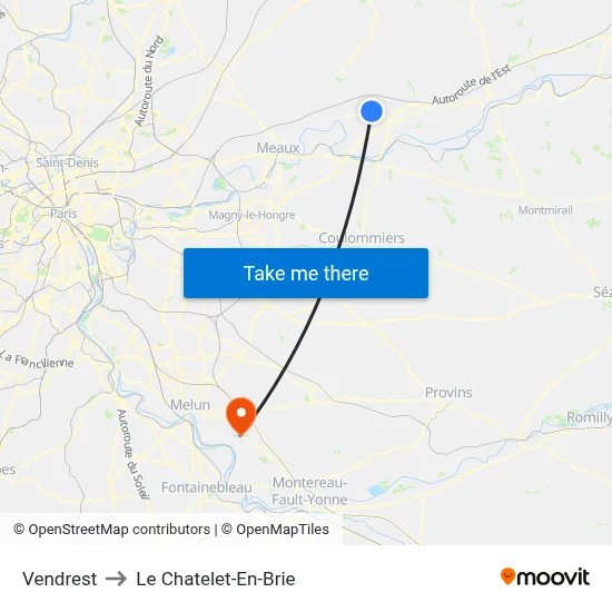 Vendrest to Le Chatelet-En-Brie map