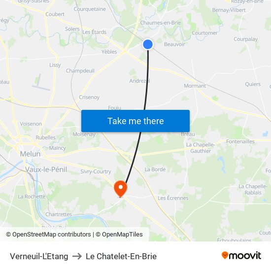 Verneuil-L'Etang to Le Chatelet-En-Brie map