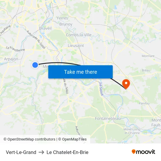 Vert-Le-Grand to Le Chatelet-En-Brie map