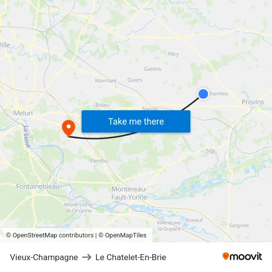 Vieux-Champagne to Le Chatelet-En-Brie map