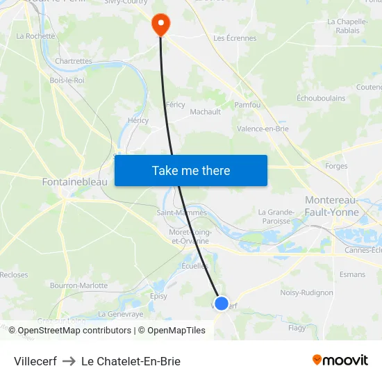 Villecerf to Le Chatelet-En-Brie map