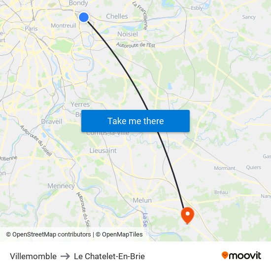Villemomble to Le Chatelet-En-Brie map