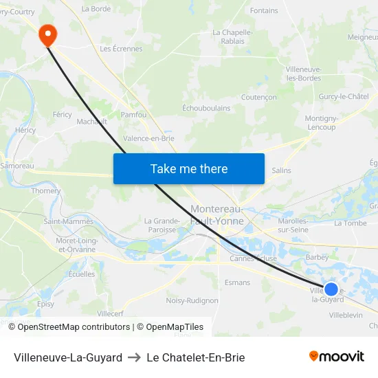 Villeneuve-La-Guyard to Le Chatelet-En-Brie map