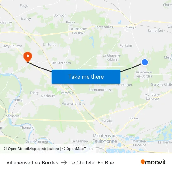 Villeneuve-Les-Bordes to Le Chatelet-En-Brie map