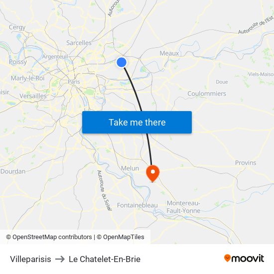 Villeparisis to Le Chatelet-En-Brie map