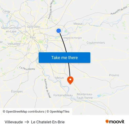 Villevaude to Le Chatelet-En-Brie map