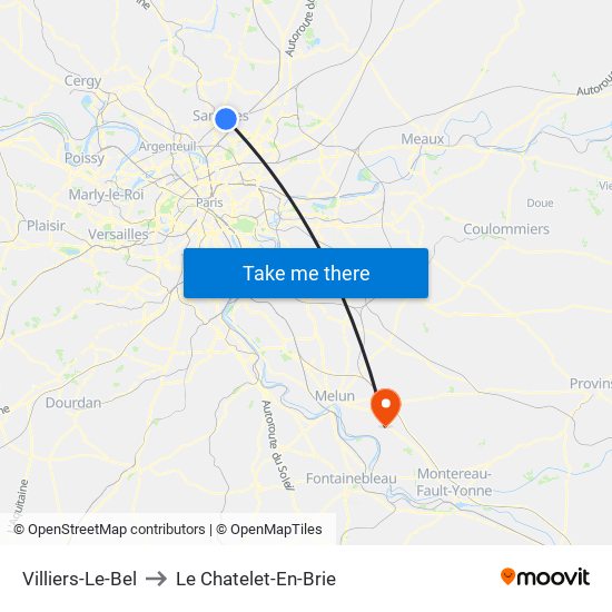 Villiers-Le-Bel to Le Chatelet-En-Brie map