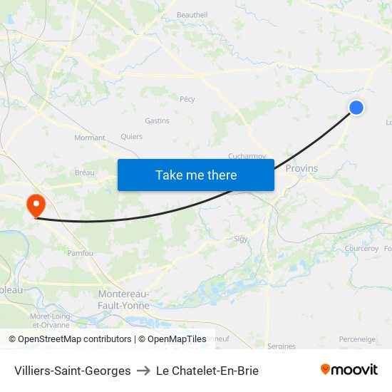 Villiers-Saint-Georges to Le Chatelet-En-Brie map