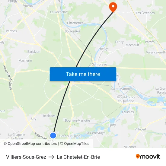 Villiers-Sous-Grez to Le Chatelet-En-Brie map