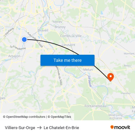 Villiers-Sur-Orge to Le Chatelet-En-Brie map