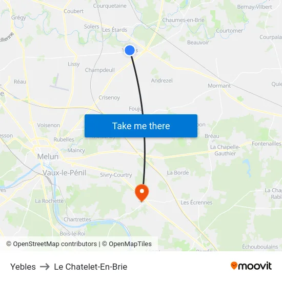 Yebles to Le Chatelet-En-Brie map