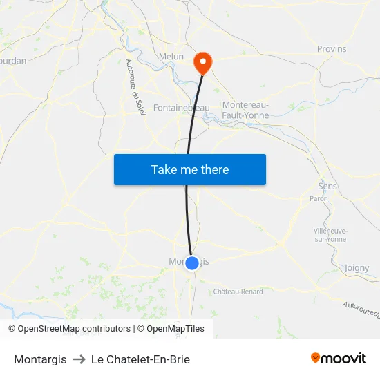 Montargis to Le Chatelet-En-Brie map