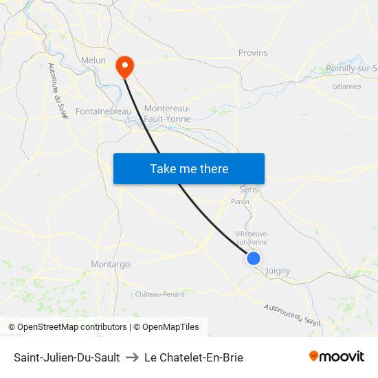 Saint-Julien-Du-Sault to Le Chatelet-En-Brie map