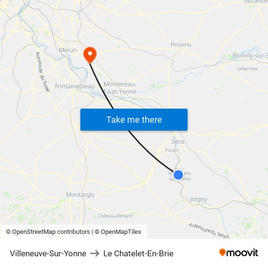 Villeneuve-Sur-Yonne to Le Chatelet-En-Brie map