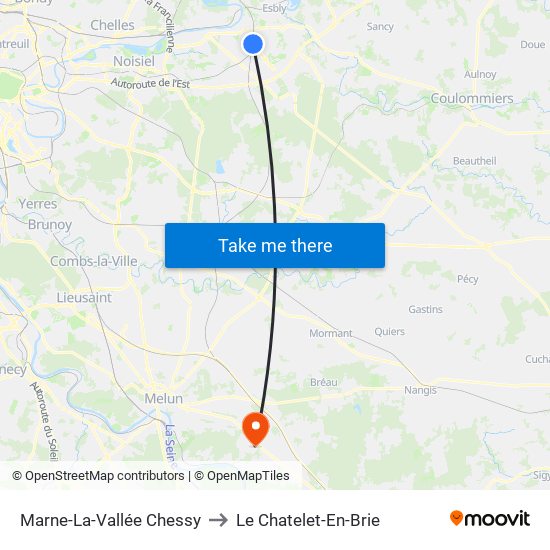 Marne-La-Vallée Chessy to Le Chatelet-En-Brie map