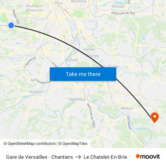 Gare de Versailles - Chantiers to Le Chatelet-En-Brie map