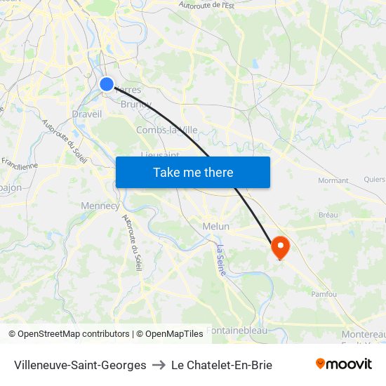 Villeneuve-Saint-Georges to Le Chatelet-En-Brie map