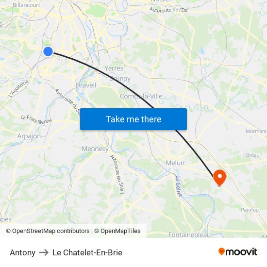 Antony to Le Chatelet-En-Brie map