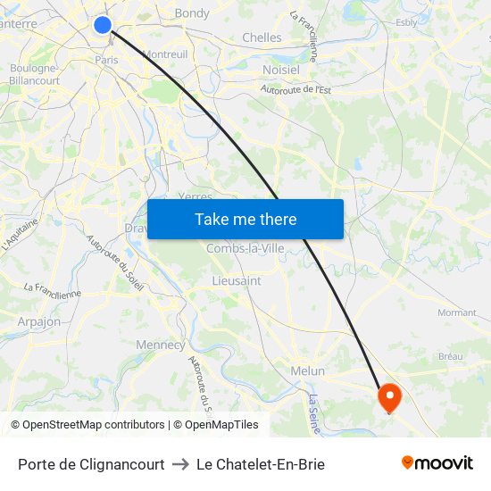 Porte de Clignancourt to Le Chatelet-En-Brie map