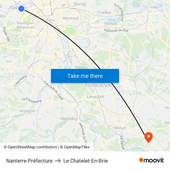 Nanterre Préfecture to Le Chatelet-En-Brie map