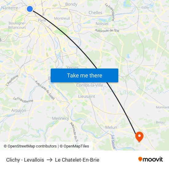 Clichy - Levallois to Le Chatelet-En-Brie map