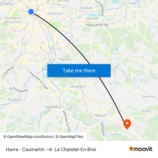 Havre - Caumartin to Le Chatelet-En-Brie map