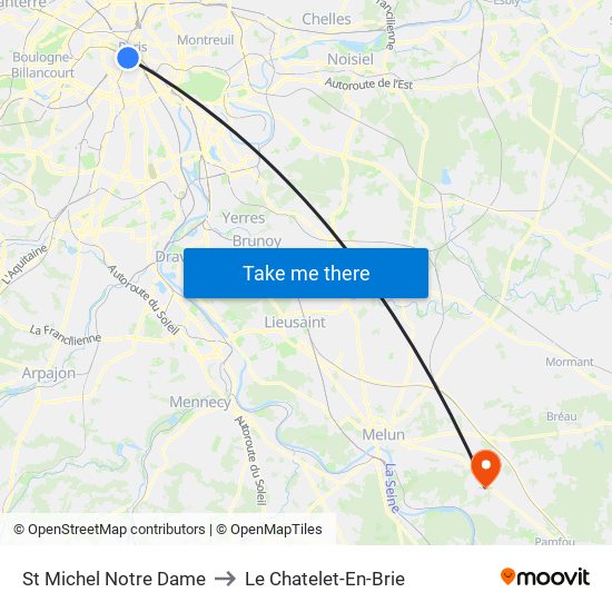 St Michel Notre Dame to Le Chatelet-En-Brie map