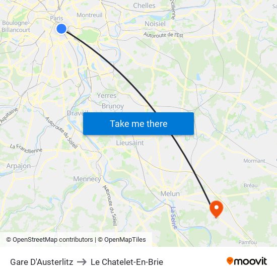 Gare D'Austerlitz to Le Chatelet-En-Brie map